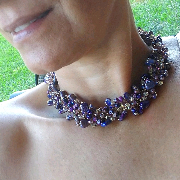 Purple Jasper semi-precious/Topaz Crystal NECKLACE